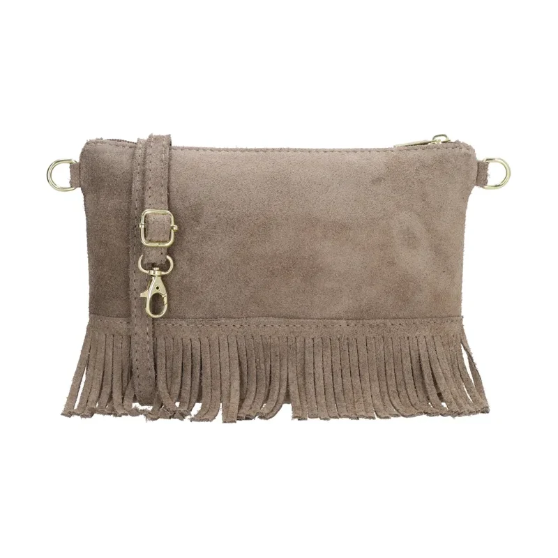 Charm London Svetlohnedá strapcová kožená crossbody kabelka Carrie 68294197