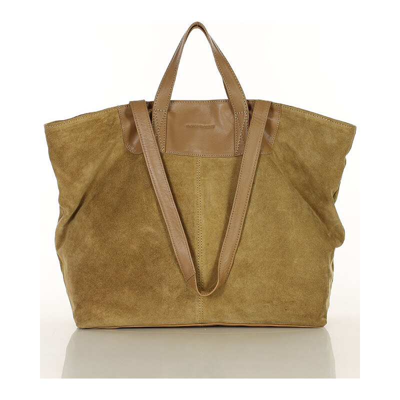 Veľká béžová semišová kožená kabelka s dvojitými ušami - MARCO MAZZINI 68297713