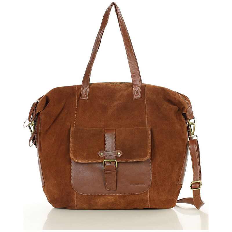 Veľká hnedá semišová shopper kabelka s vreckom MARCO MAZZINI (vs126bb) 68297716