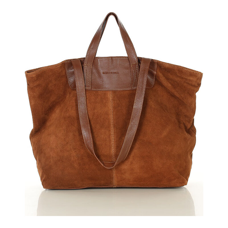 Veľká hnedá semišová kožená kabelka s dvojitými ušami - MARCO MAZZINI 68297715