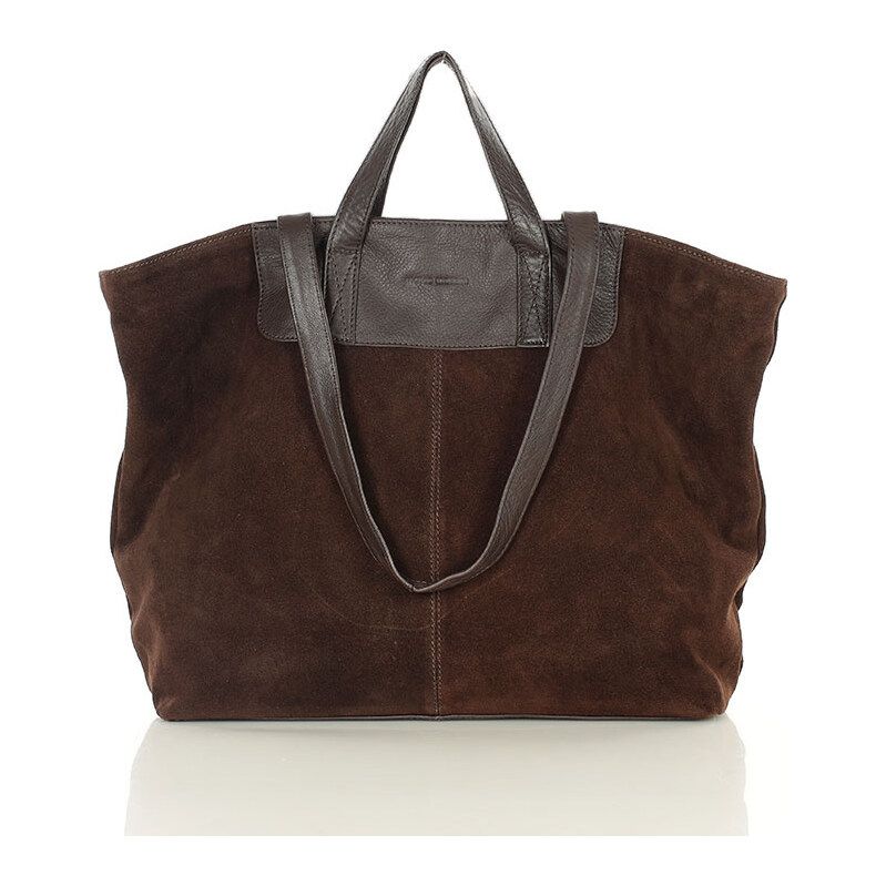 Veľká tmavo hnedá semišová kožená kabelka s dvojitými ušami - MARCO 68297714