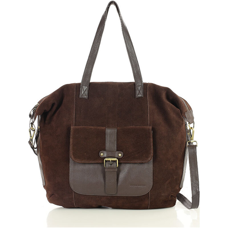 Veľká čokoládovo hnedá semišová shopper kabelka s vreckom MARCO 68297718