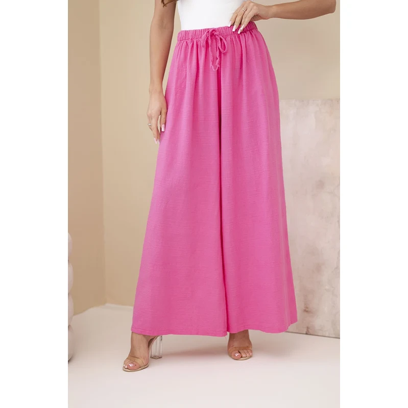 Kesi Włoski Kesi široké nohavice s elastickým pásom ružové 68297884