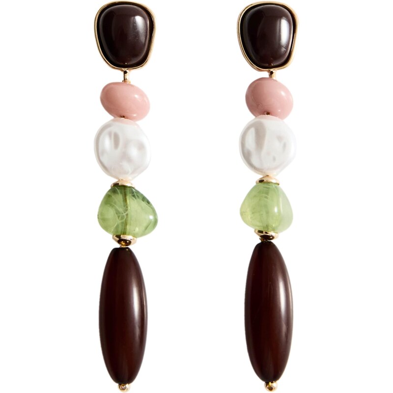 MANGO Náušnice MELANIA tmavohnedá / svetlozelená / ružová / biela 68299020