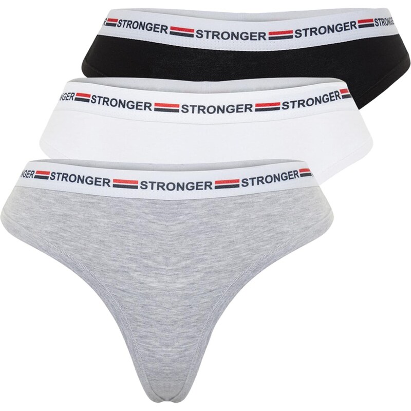 Trendyol Tangá sivá melírovaná / červená / čierna / biela 68299330