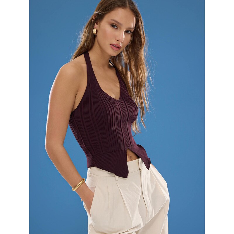 Trendyol Vyšívaný top fialová melírovaná 68299325