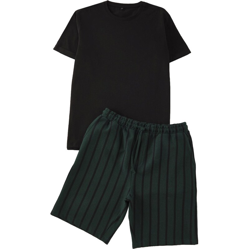 Trendyol Krátke pyžamo tmavozelená / čierna 68299630