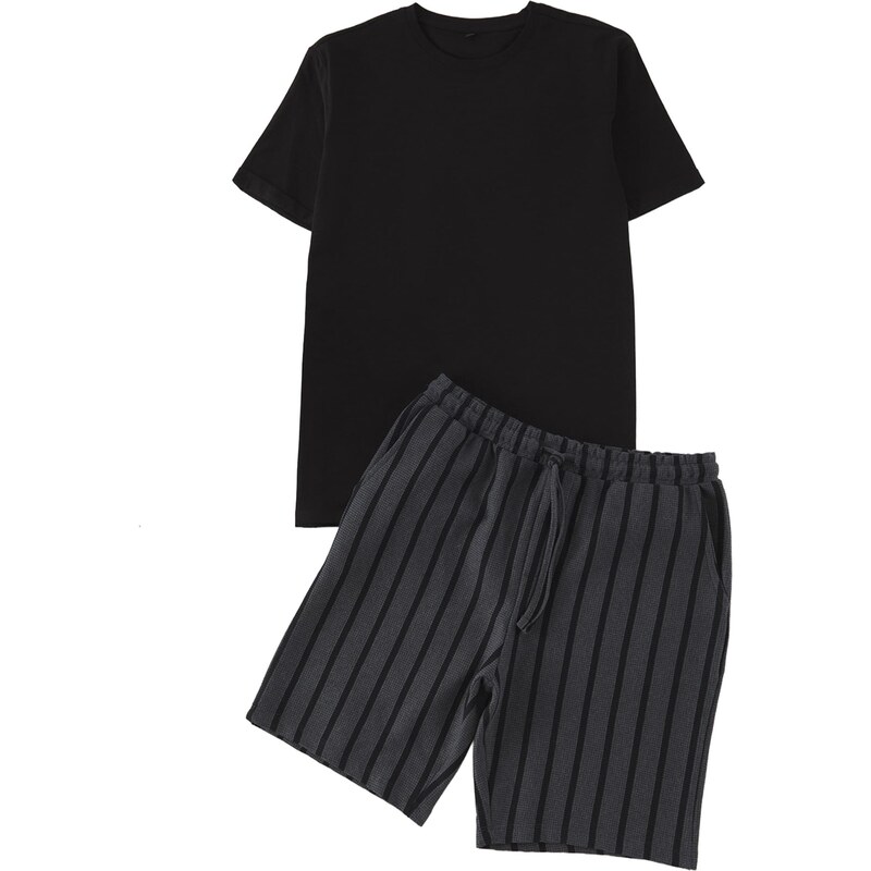 Trendyol Krátke pyžamo tmavosivá / čierna 68299628