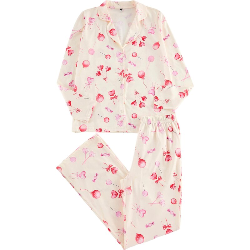 Trendyol Pyžamo nebielená / tmavoružová / červená 68299685