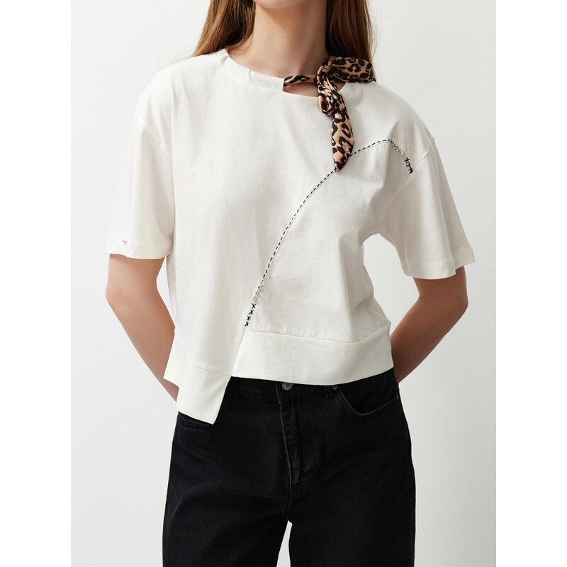 Trendyol Tričko hnedá / čierna / biela 68299691