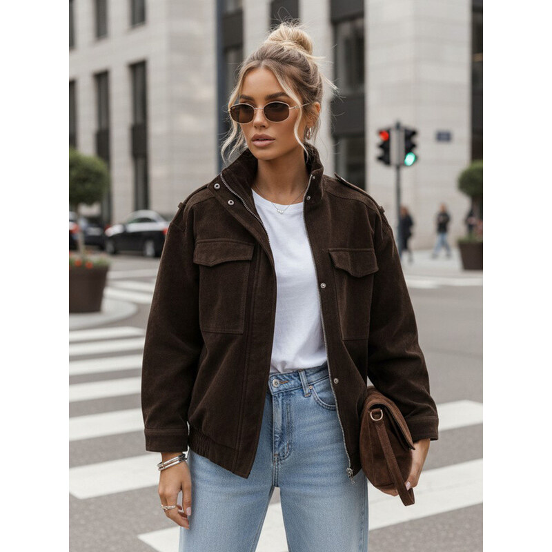 FashionStreet dámska semišová bunda bomber v čokoládovej farbe TY5577 68298166