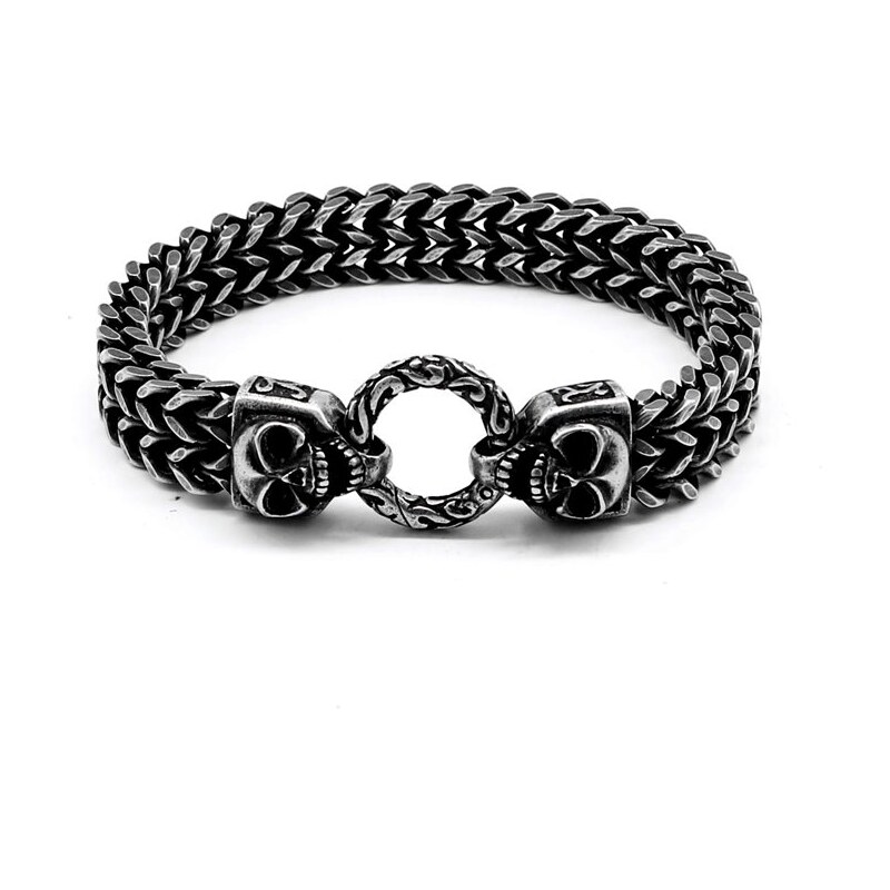 Impress Jewelry Náramok z nehrdzavejúcej ocele s dvojitou lebkou Dead 68299865