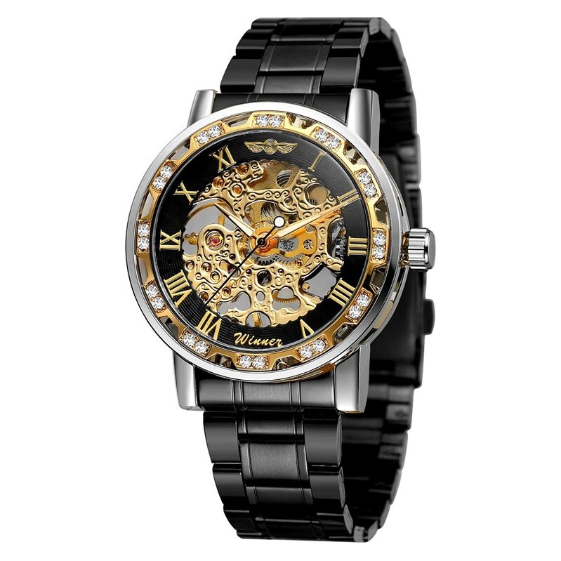 Winner mechanické hodinky s ručným náťahom Stones Čierno zlaté 68299885