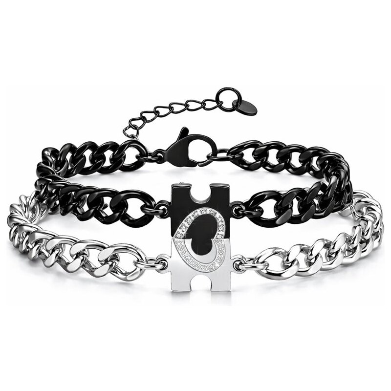 Titan Jewerly Párové náramky z chirurgickej ocele Puzzle Heart Silver 68299905