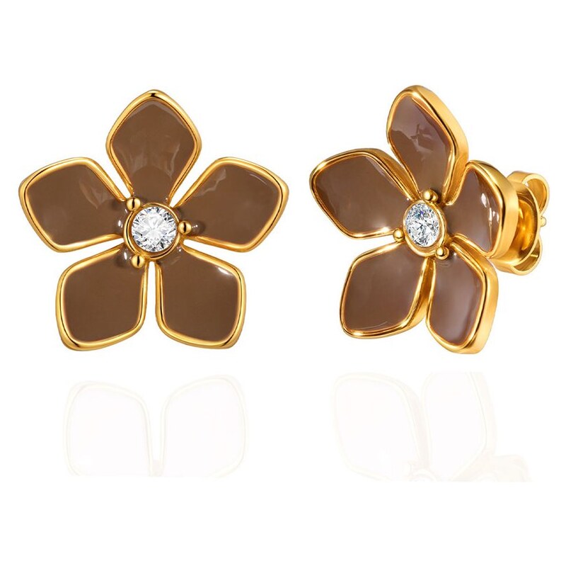 Impress Jewelry Puzetové náušnice z chirurgickej ocele Hnedý kvet 68299925