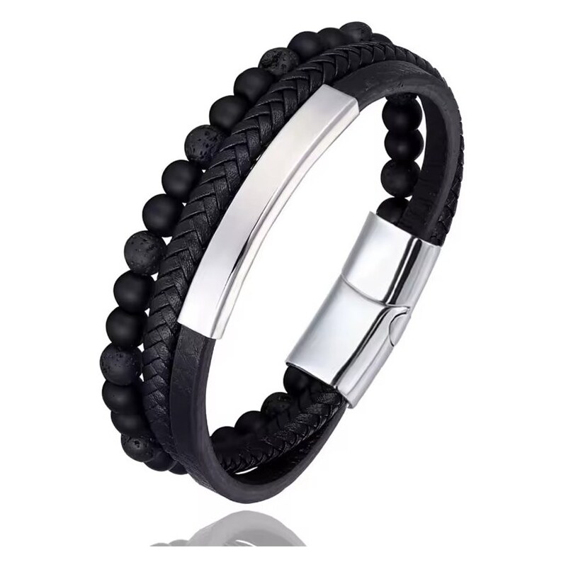 Titan Jewerly Pánsky oceľový náramok s korálkami Braided Čierny 68300001