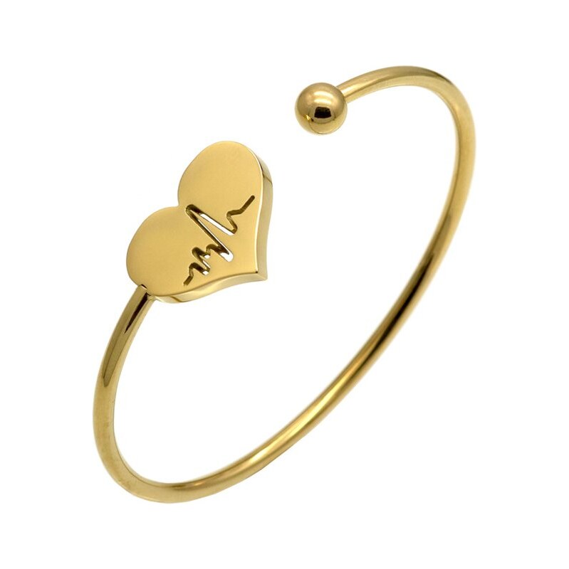 Impress Jewelry Náramok z chirurgickej ocele Heart Beat Zlatý 68300020