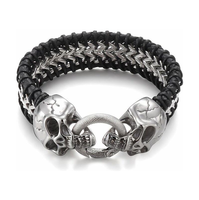 Impress Jewelry Punkový oceľový náramok Zahryznuté Lebky Strieborný 68300026