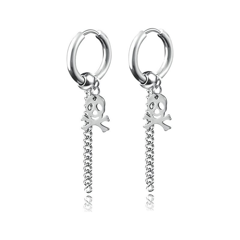 Impress Jewelry Oceľové náušnice krúžok s Lebkou a retiazkou 68300042