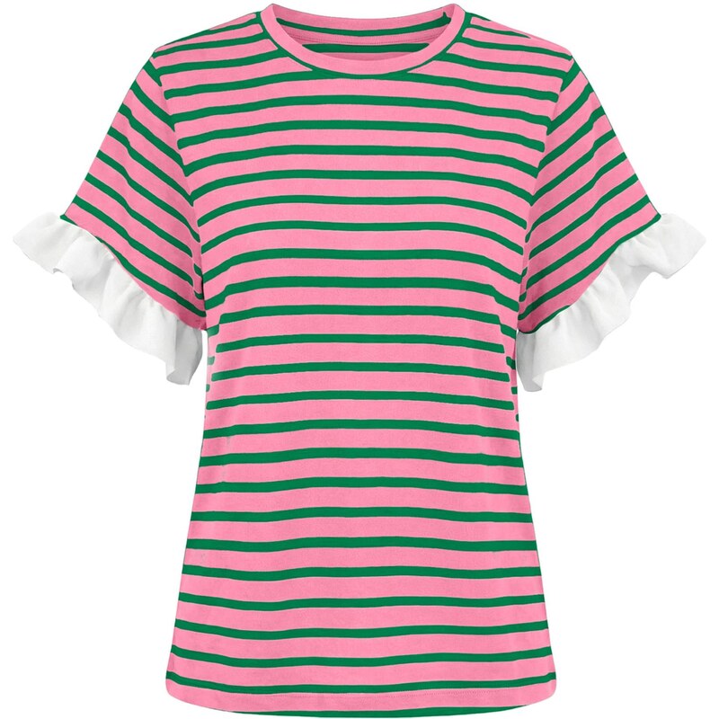 Imily Bela Tričko zelená / svetloružová / biela 68325407