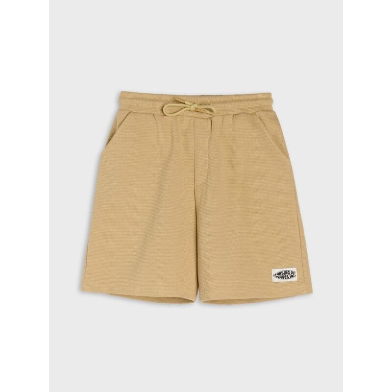 Sinsay - Bavlnené voľné šortky z waflovej pleteniny - béžová 68324063