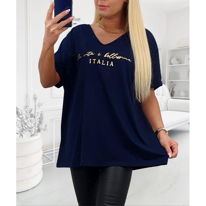 E-shop Tričko so zlatým nápisom Italia tmavomodré