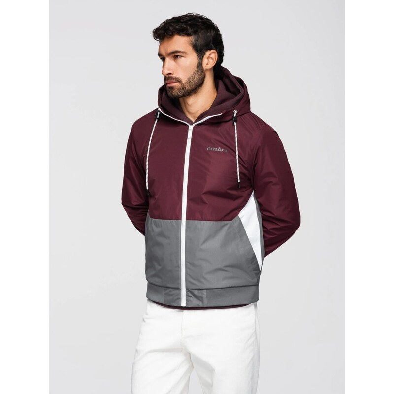 Ombre Clothing Funkčná bordovo-šedá prechodná športová bunda V3 JANP 68324515