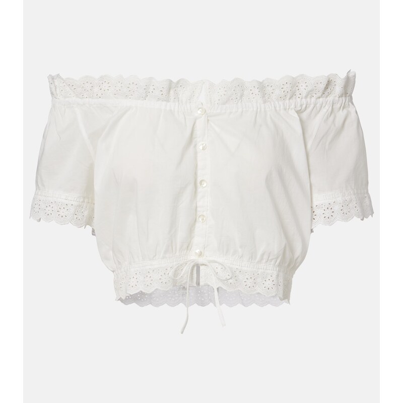 Poupette St Barth Nala pointelle cotton crop top 68329357