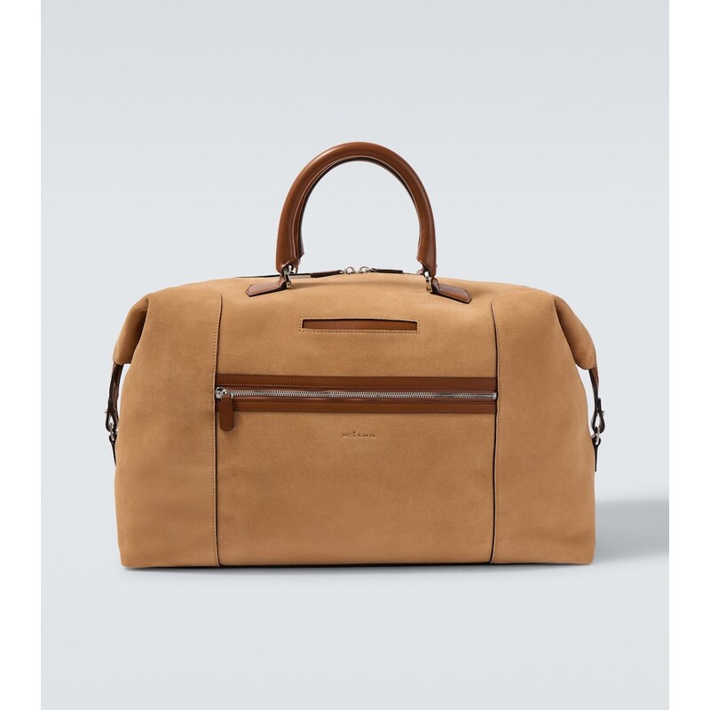 Kiton Leather-trimmed suede duffel bag 68396267