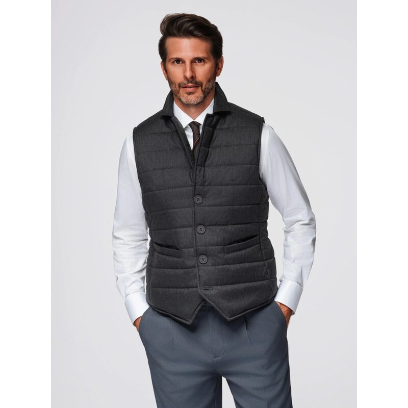 Ombre Clothing Pánska grafitová prešívaná elegantná vesta V1 JAVJ-0275 68343749