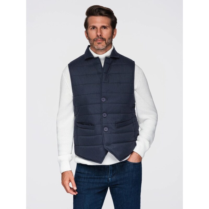 Ombre Clothing Pánska tmavomodrá prešívaná elegantná vesta V3 JAVJ 68343750