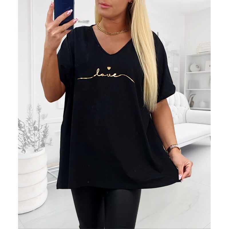 E-shop Tričko so zlatým nápisom Love čierne