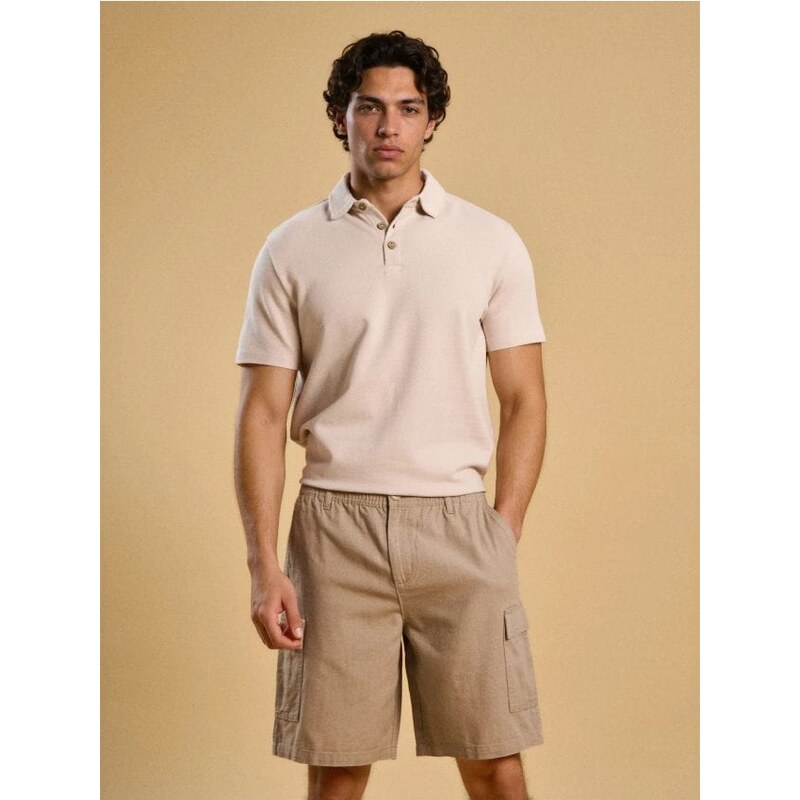 Sinsay - Bavlnené cargo kraťasy - béžová 68362104