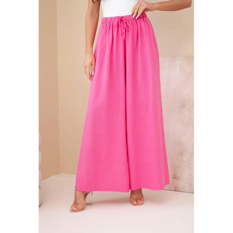 K-Fashion Dámske široké bavlnené nohavice s elastickým pásom ružovej 68366036