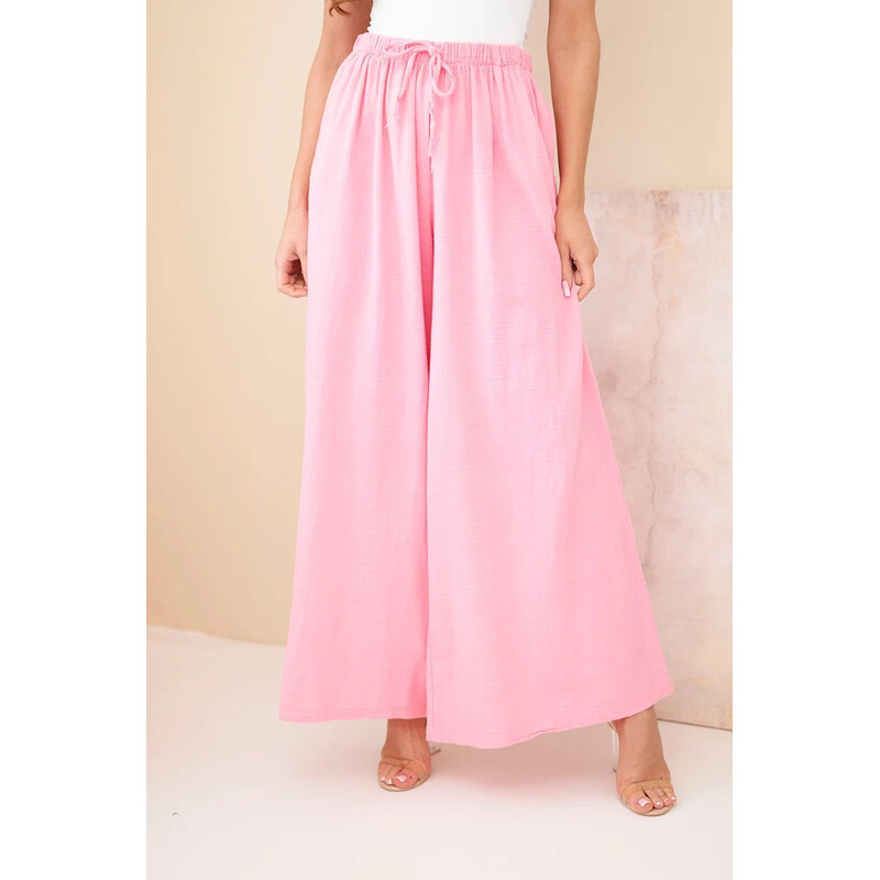 K-Fashion Dámske široké bavlnené nohavice s elastickým pásom candy 68366059
