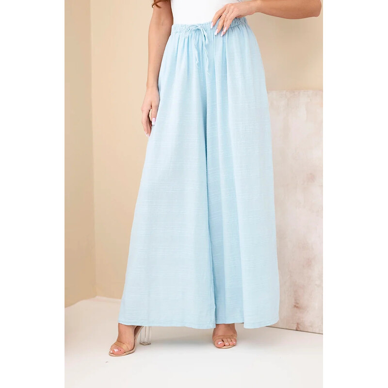 K-Fashion Dámske široké bavlnené nohavice s elastickým pásom modré 68366062