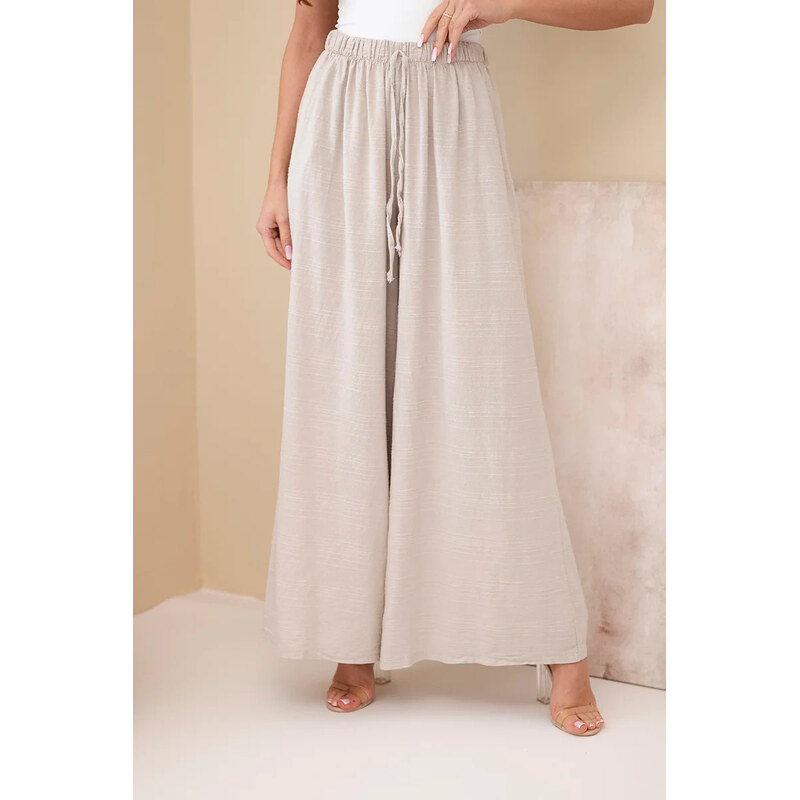 K-Fashion Dámske široké bavlnené nohavice s elastickým pásom béžovej 68366063