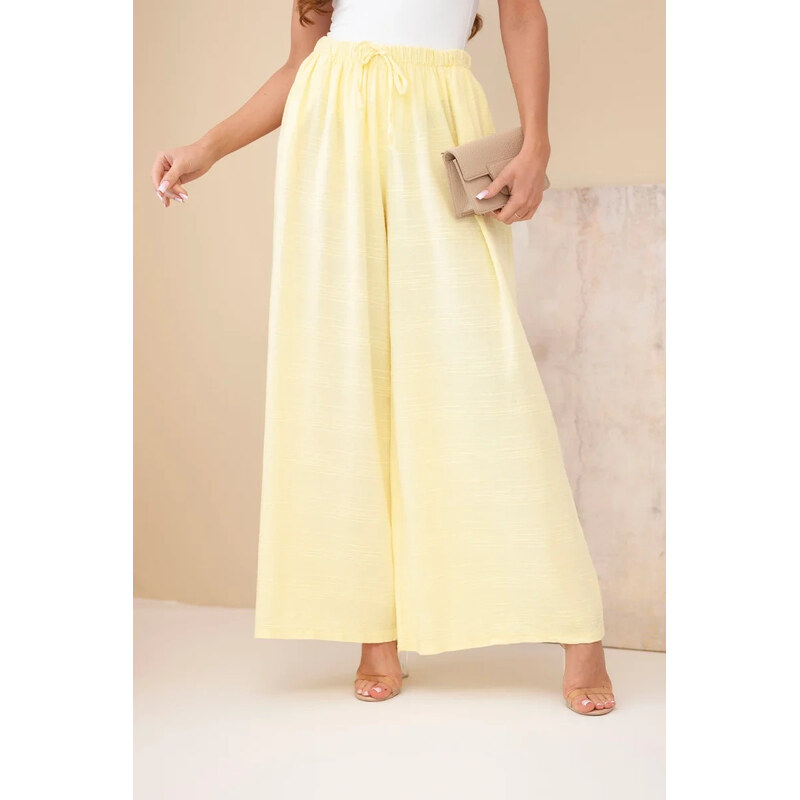 K-Fashion Dámske široké bavlnené nohavice s elastickým pásom žlté 68366061