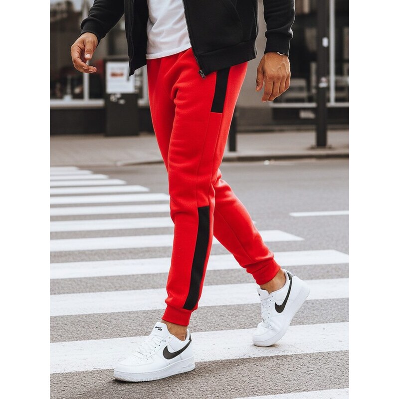 Buďchlap Červené tepláky s kontrastnými pruhmi 35215812