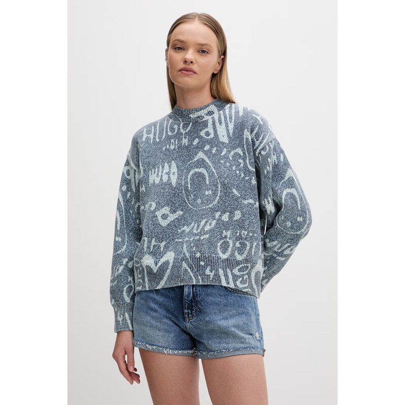 Dámsky bavlnený sveter HUGO Blue Slicary_B 68383086