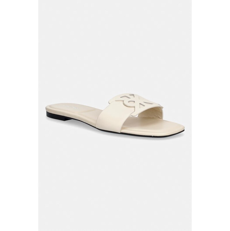 Calvin Klein šľapky dámske kožené SQUARE FLAT SANDAL EMBLEM 68383503