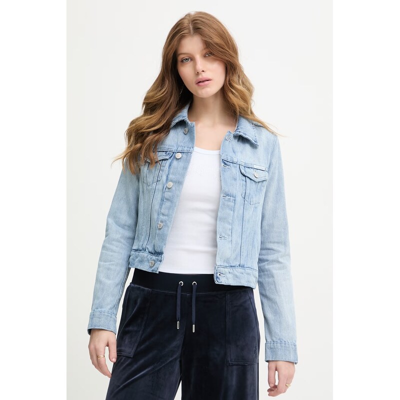 Juicy Couture džínsová bunda dámska bavlnená DIAMANTE CROPPE 68394491