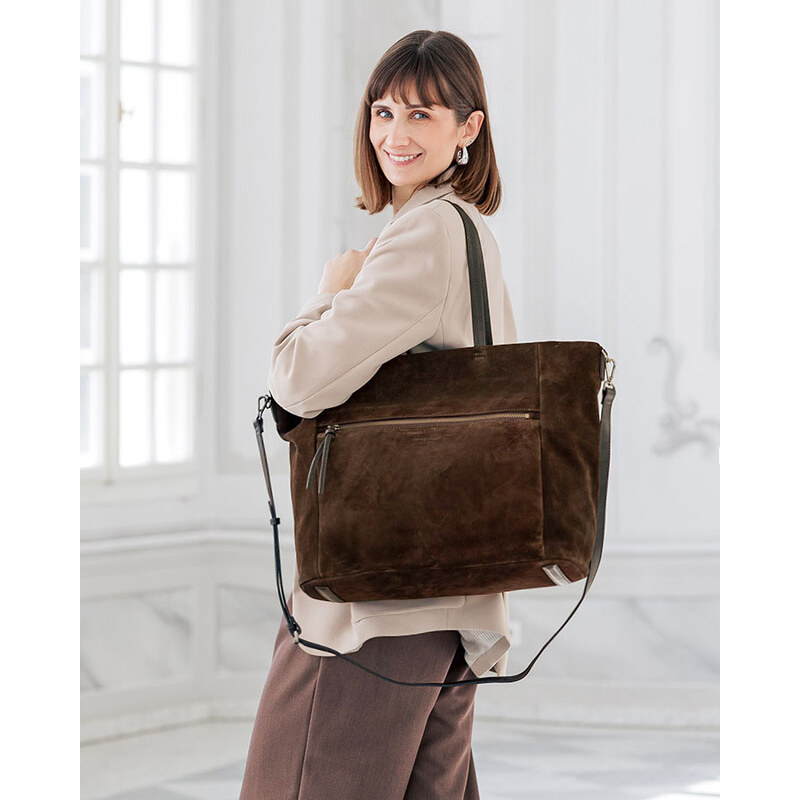 MARCO MAZZINI Dámska kožená taška typu hobo | café vp8gg 67900630