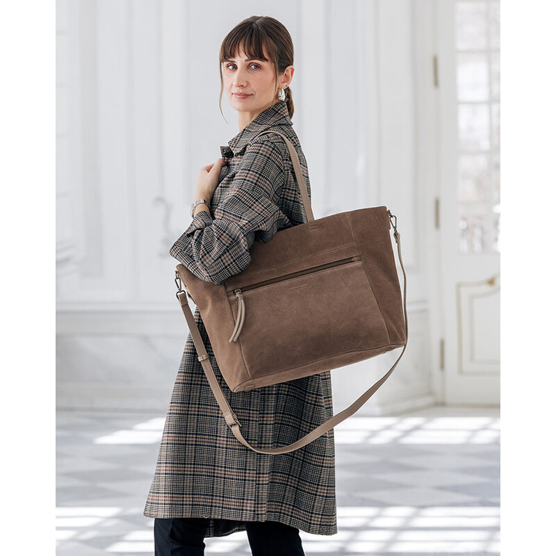 MARCO MAZZINI Dámska kožená taška typu hobo | tmavobéžová vp8hh 67900631