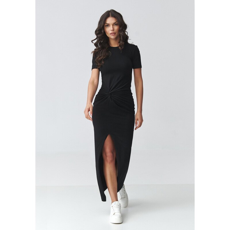 Makadamia Priliehavé šaty s rozparkom M931 | čierna m931 68389351
