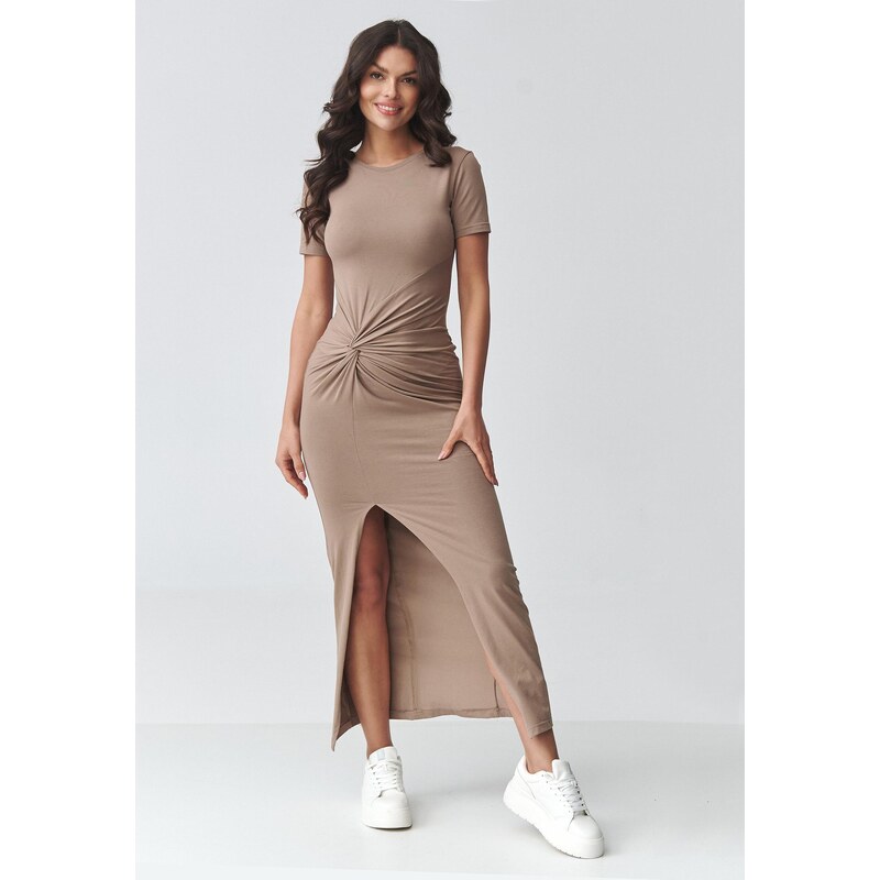 Makadamia Priliehavé šaty s rozparkom M931 | mokka m931 68389353