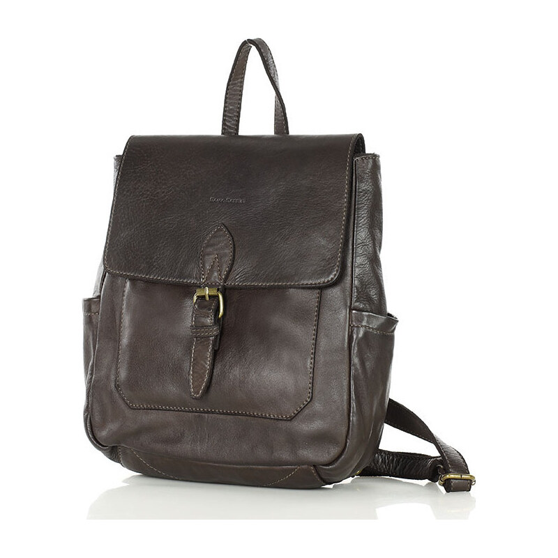 MARCO MAZZINI tmavohnedý kožený batoh s vreckami (v224e) 68394482