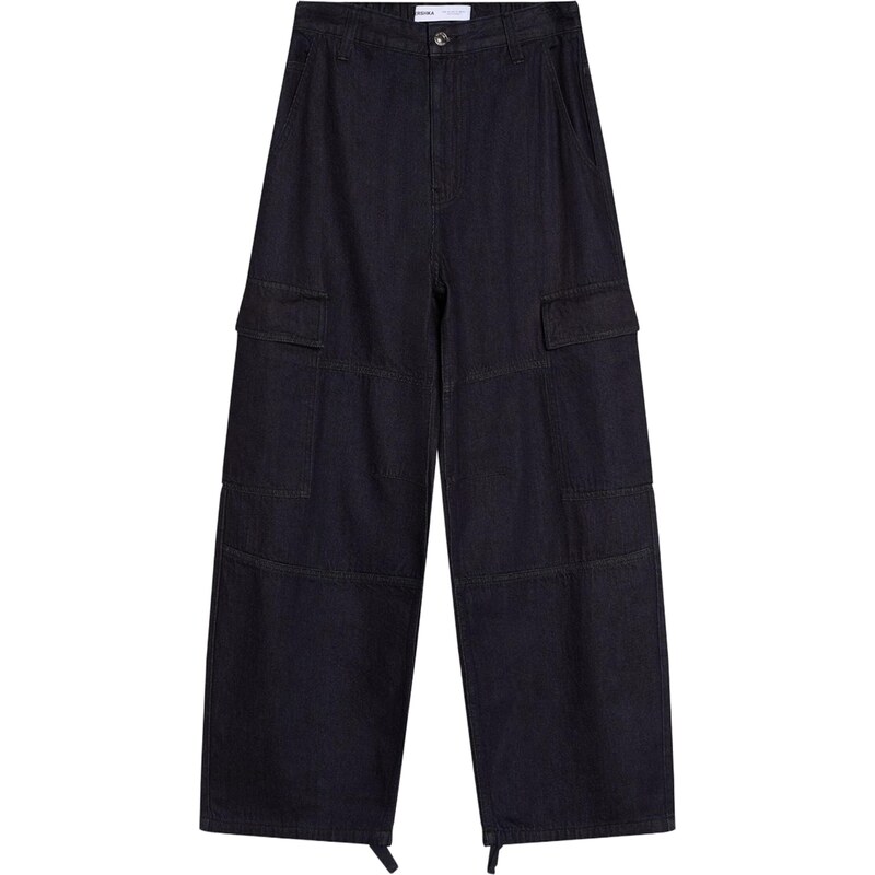 Bershka Rifľové kapsáče námornícka modrá 68398521