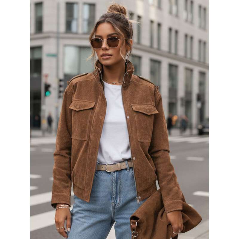 Dámska semišová bomber bunda svetlohnedá FashionStreet TY5644 68399165