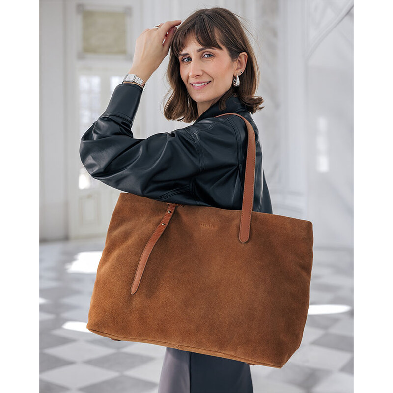 MARCO MAZZINI Dámska taška typu hobo, prírodná koža, semiš | koňak 67808182